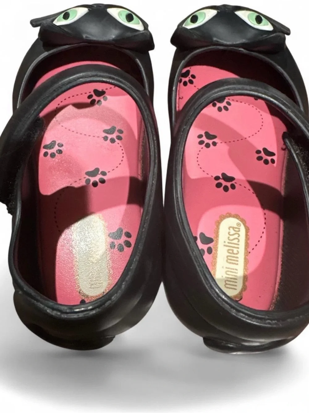Mini Melissa Black Cat Mary Jane Shoes with Pink Insole